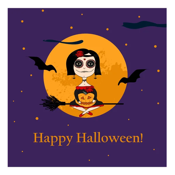 Ilustración de una bruja en Halloween — Vector de stock