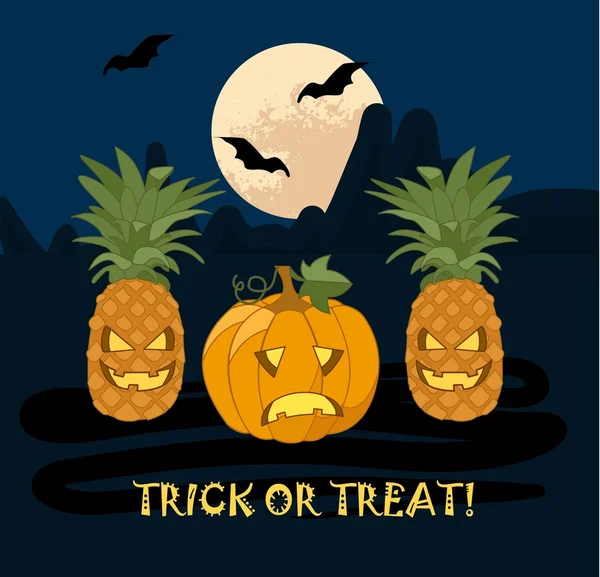 Ilustracja na Halloween / ananas i dyni — Wektor stockowy