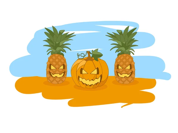 Ilustracja na Halloween / ananas i dyni — Wektor stockowy