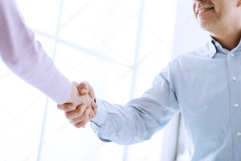 Business people shaking hands after a successful meeting