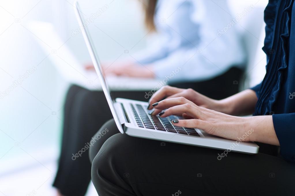 Wi-fi internet access hotspot, women using laptop