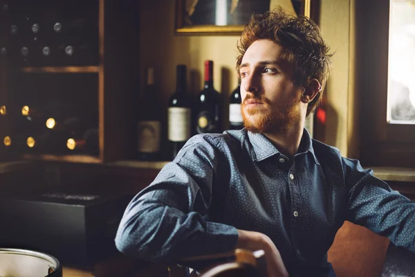 Confident hipster guy at the bar — Stock Photo, Image