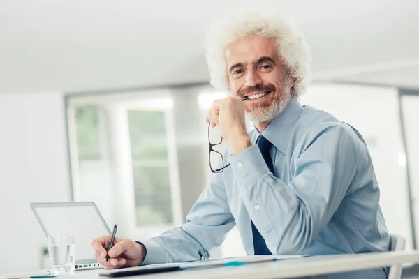 Successful businessman working at office desk — Stock Photo, Image