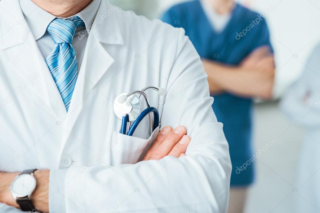 A professional medical team posing
