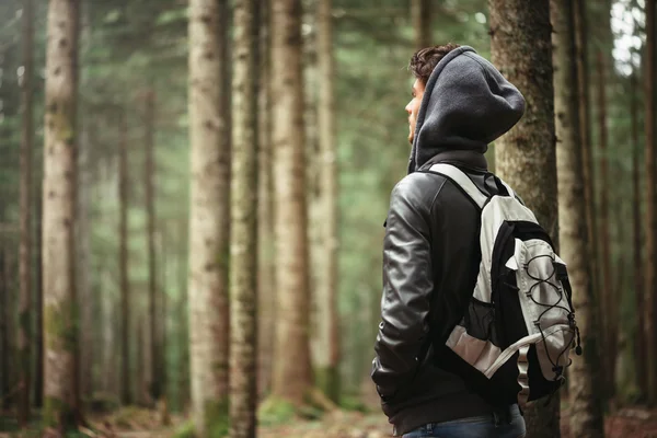 Joven explorador en el bosque — Foto de Stock