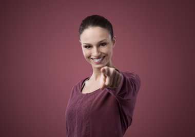 Attractive woman pointing forward clipart