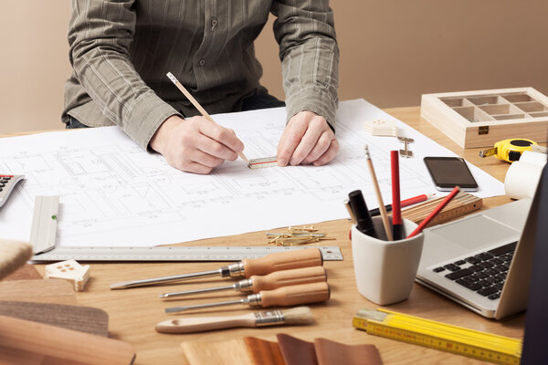 Professional architect working at his desk — Stock Photo, Image