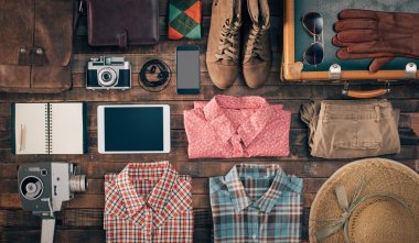 Vintage hipster traveler clothing and accessories