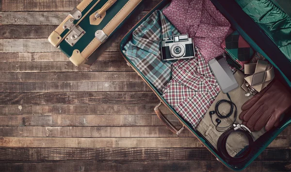 Hipster traveler's suitcase — Stok fotoğraf