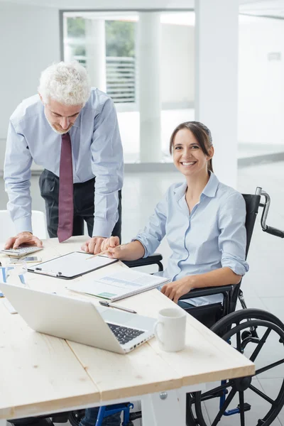 Confident businesswoman in wheelchair — Stok fotoğraf