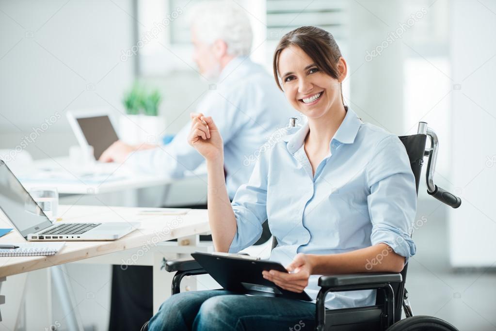 Happy Office Worker In Wheelchair Stock Photo Image By Stockasso 78289958