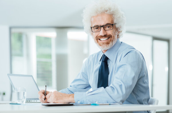 Successful businessman working at office desk