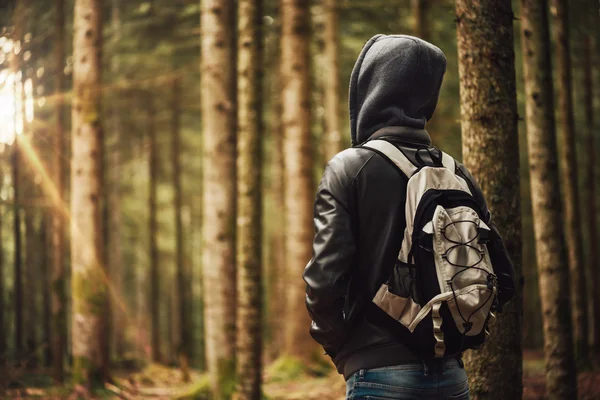 Fiatal explorer az erdőben — Stock Fotó