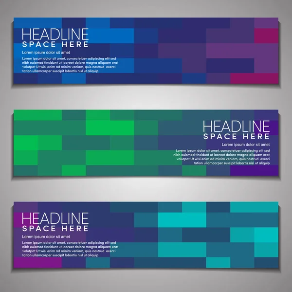 Web Banner Set Colorido Mosaico Cubiertas Diseño Mínimo Geométrico Patrón — Vector de stock