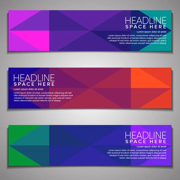 Web Banner Set Colorido Mosaico Cubiertas Diseño Mínimo Geométrico Patrón — Archivo Imágenes Vectoriales