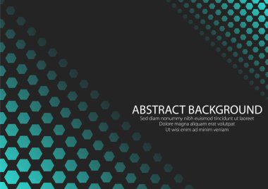 Cyan renk altıgen şekil kenarlı siyah arkaplan. Modern Tasarım Grafik Vektörü.