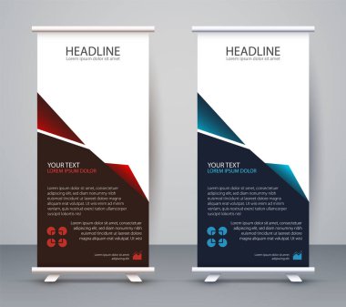 Standee 'nin işi bitti. Tasarım Sancak Şablonu Sunumu ve Broşür Uçucu Vektörü.