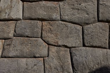 Cusco 'nun dışındaki Sacsayhuamn Kalesi' ndeki megalitik taş ustasının detaylı görüntüleri. Bu bölge İnka mühendisliğinin bir başyapıtıdır ve Amerika 'daki en etkileyici arkeolojik komplekslerden biri olmaya devam etmektedir..