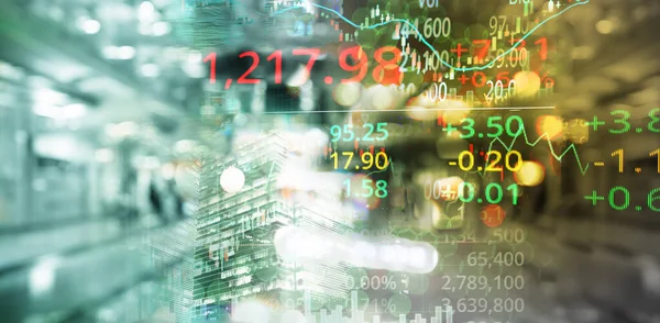 Grafiek Lijn Van Handel Aandelenmarkt Rood Groen Indexnummer Gloeien Vervagen — Stockfoto