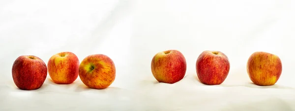 Seis Bodegones Amarillo Rojo Fruta Fresca Manzana Para Alimentación Sobre —  Fotos de Stock