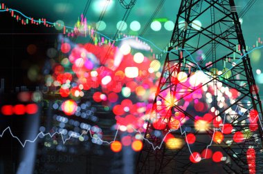 şehir yeşil ışık ve elektrik ve enerji tesisi sanayi ve iş geçmişine sahip pazar stok grafiği ve bilgileri