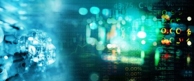 mavi dijital veri teknolojisi şehrin ışık çizgisini bulanıklaştırıyor ve yapay zeka veya yapay konsept pankart iş arka planında insan başkanı 