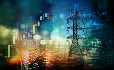 Işıldayan şehir ışığı, elektrik ve enerji tesisi sanayi ve iş geçmişine sahip pazar stok grafiği ve bilgileri