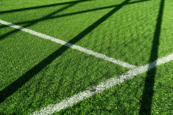 Dark Green Artificial Grass Football Soccer Field White Line Goal —  Fotos de Stock