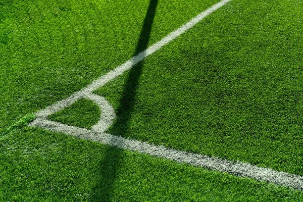 Bright Green Artificial Grass Football Soccer Field Corner White Line — Φωτογραφία Αρχείου