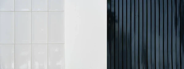 Modern Dark Black Metal Wall White Cement Ceramic Tile Architecture — Foto Stock