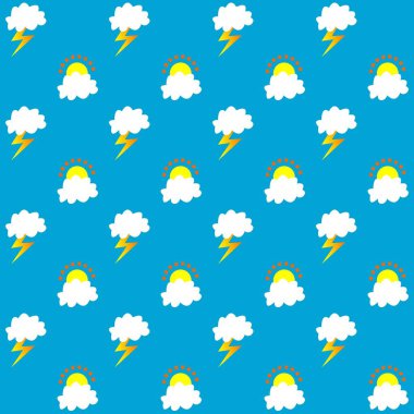 Güneşli havanın pürüzsüz deseni. Yıldırımlı beyaz bulutlar. arkaplan, moda, kıyafet tasarımı, yatak örtüsü, hediye kapağı vs. için uygun.