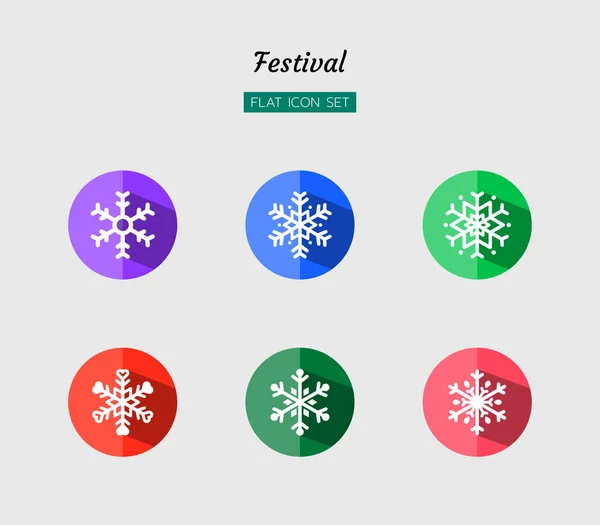 renk düz simge seti, festival kutlaması, Noel, yeni yıl, kar tanesi, izole vektör tasarımı uzun gölge