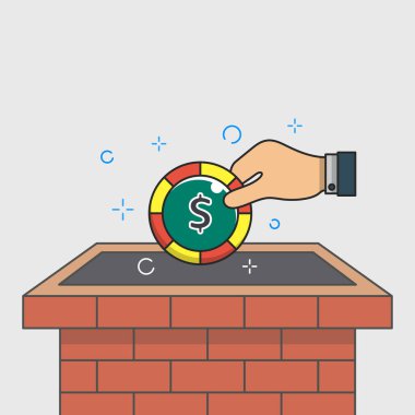 Special offer concept, lucky draw, chimney, gift surprise, coin, filled color line object, Isolated flat vector design, editable stroke vector stock vector