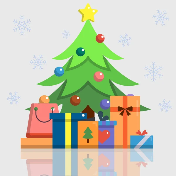 Фестиваль Праздник Набор Концепция Рождество Новый Год Подарок Коробка Дерево — стоковый вектор