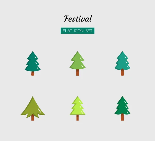 renk düz simge seti, festival kutlama konsepti, noel ağacı, yeni yıl, izole vektör tasarımı