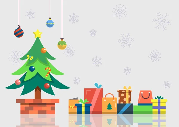 Фестиваль Праздник Набор Концепция Рождество Новый Год Подарок Коробка Дерево — стоковый вектор