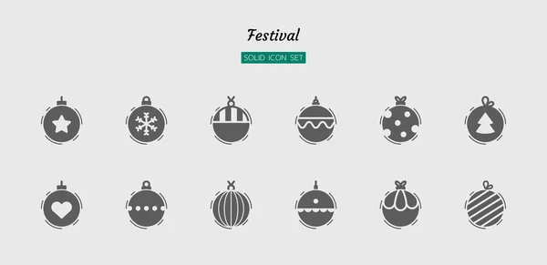Katı simge seti, festival kutlaması, yeni yıl, süslü balo, izole düz siluet vektör tasarımı