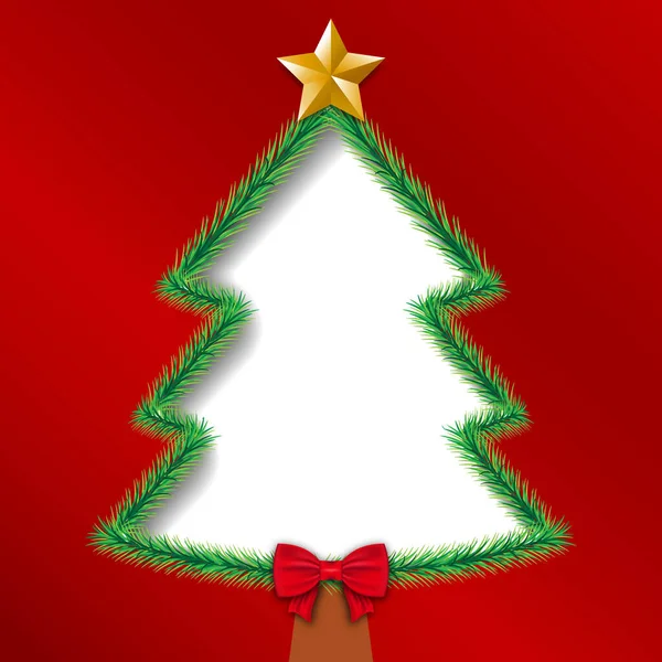 Fesztivál Ünnep Koncepció Karácsonyfa Levél Keret Boldog Évet Piros Háttér — Stock Vector