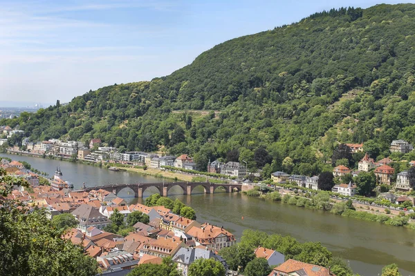 Widok Lotu Ptaka Heidelbergu Karl Theodor Old Bridge Rzece Neckar — Zdjęcie stockowe