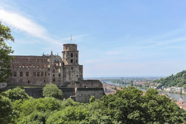 Légi Kilátás Híres Vár Gyönyörű Középkori Város Heidelberg Németország — Stock Fotó