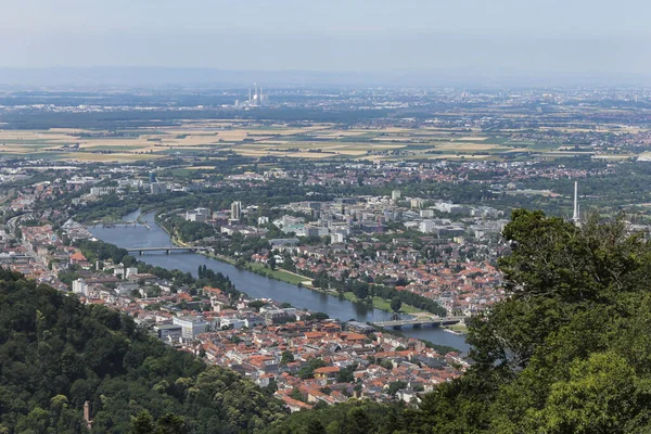 Widok Lotu Ptaka Heidelberg Mostami Rzece Neckar Niemcy — Zdjęcie stockowe