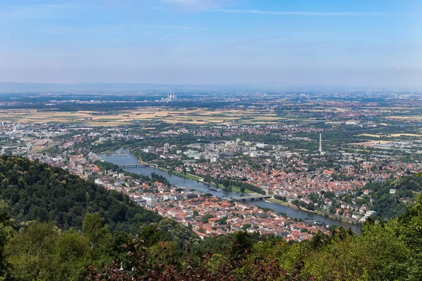 Widok Lotu Ptaka Heidelberg Mostami Rzece Neckar Niemcy — Zdjęcie stockowe
