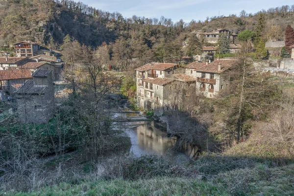 Vista Rio Com Moinhos Cereais Antigos Antiga Aldeia Medieval Rupit — Fotografia de Stock