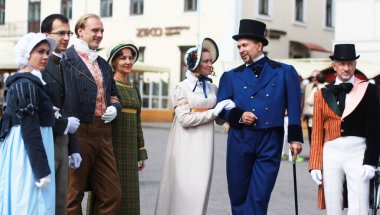 Ball of antique costumes on the street. September 3, 2016. Minsk, Belarus, City holiday, Near the Town Hall.