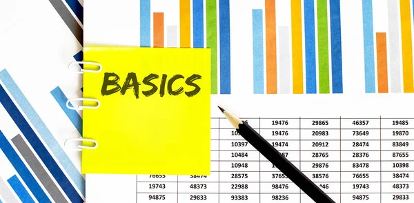 Yellow Sticker Text Basics Chart Pencil Can Used Business Financial — Stock Photo, Image