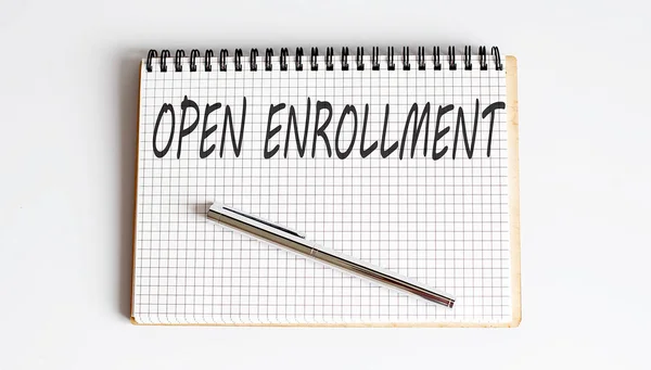 Open Enrollment Concept Text Notepad White Background — Stock Photo, Image