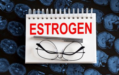 MRI arka planında ESTROGEN 'e mesaj at. Tıbbi konsept..