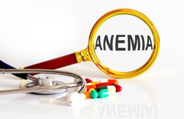 Metin ANEMIA ile büyütme lensi tıbbi araçlar, haplar