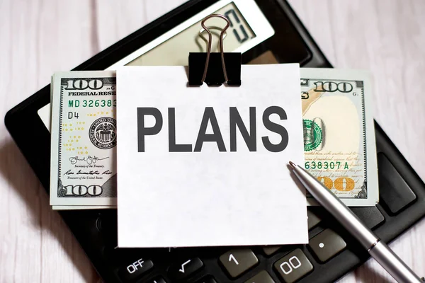 White Paper Text Plans Dollars Calculator Pen — Stock Photo, Image