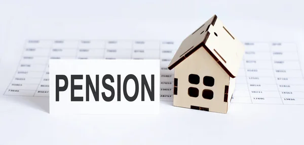 Closeup House Wooden Model Blank Text Pension Chart Background — Stock Photo, Image